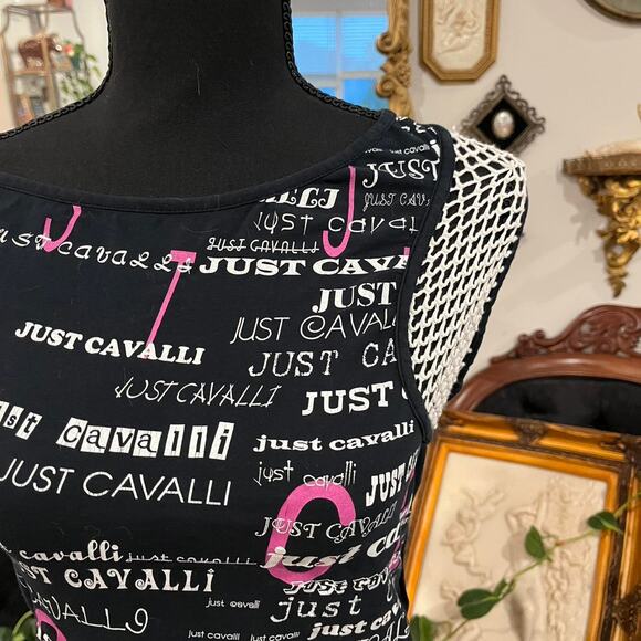 Y2K vintage japan Just Cavalli Logo Mesh Sleeve Top size s - Picture 2 of 5
